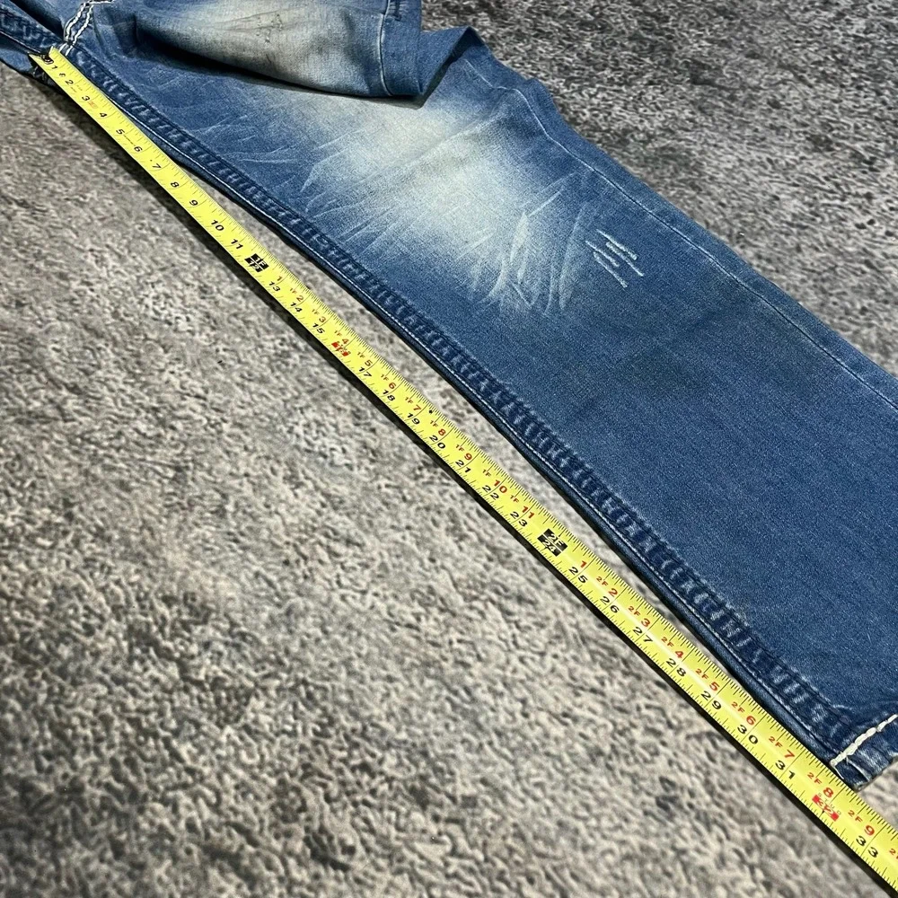 Akoo Jeans Mens 36x32 Blue Embroidered Denim Flap Pockets Streetwear Vintage Y2K